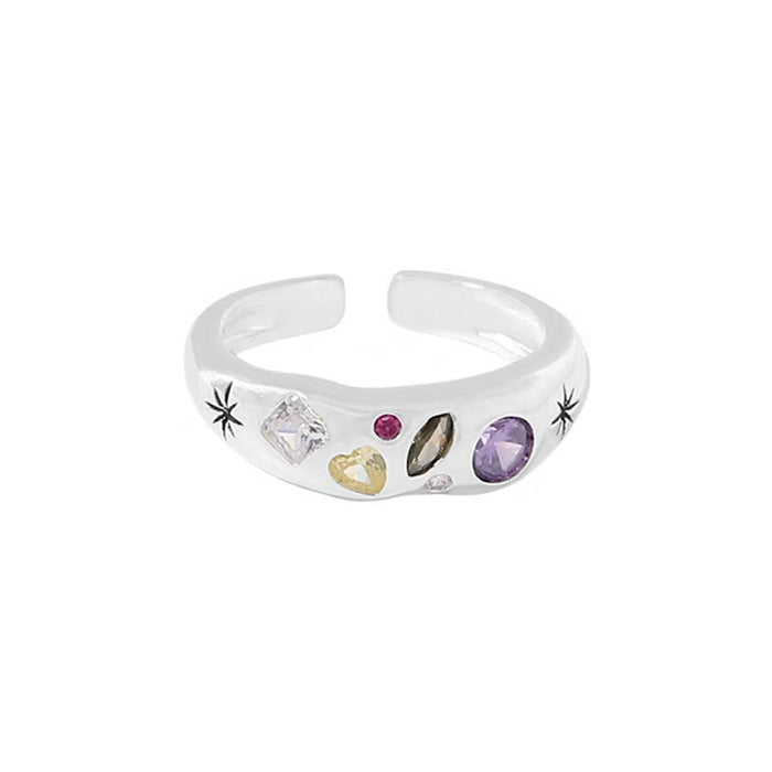 Wholesale Irregular alloy metal colored zircon heart ring, niche retro personality, simple and versatile temperament ring