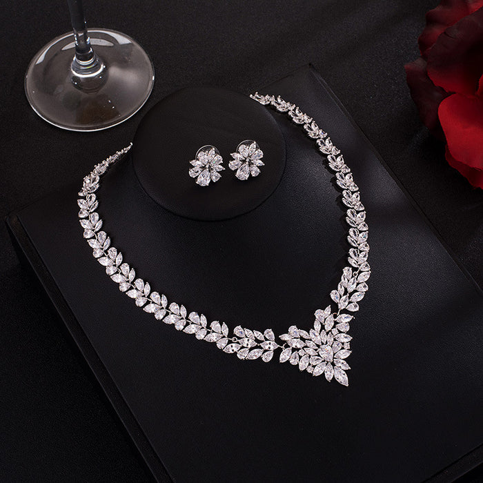 Wholesale Zircon Necklace Earrings Set Chain Accessories Jewelry Women' s Diamond