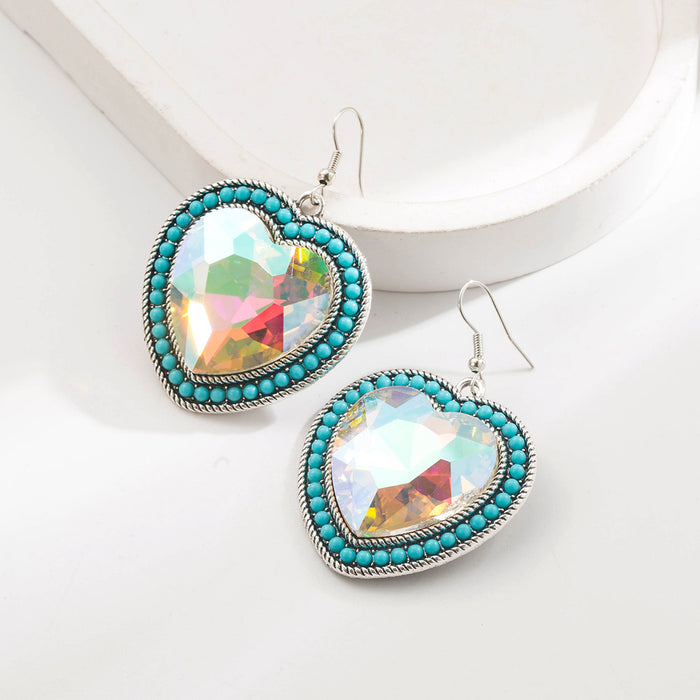 Wholesale Retro Heart Turquoise Inlay Earrings