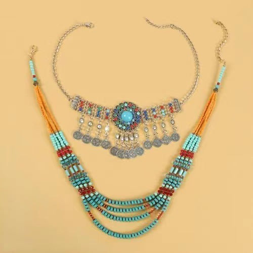 Wholesale Ethnic Style 4-layer Glass Rice Beads Bohemian Forehead Necklace JDC-NE-YuT001