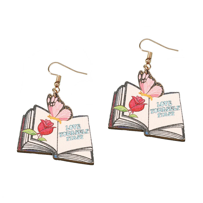 Wholesale geometric wooden painted rose butterfly letter earrings for women