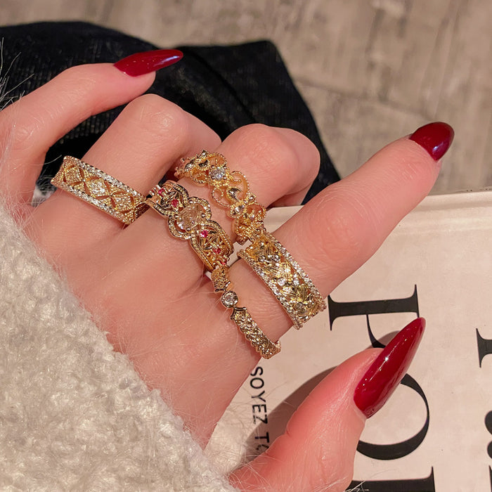Wholesale Vintage Open End Ring with Full Diamond Zirconia Micro Inlay, Unique Design, High End, Personalized Accessory