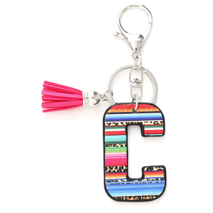 Wholesale Tassel Rainbow Letters Leopard Leather Keychain JDC-KC-YiTian016