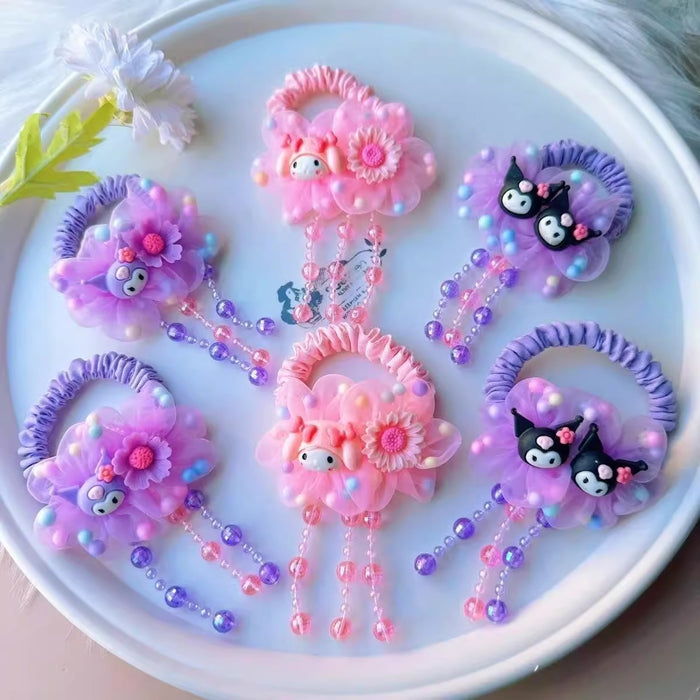 Wholesale Kids'  Flower High Elastic Tassel  Hair Scrunchies