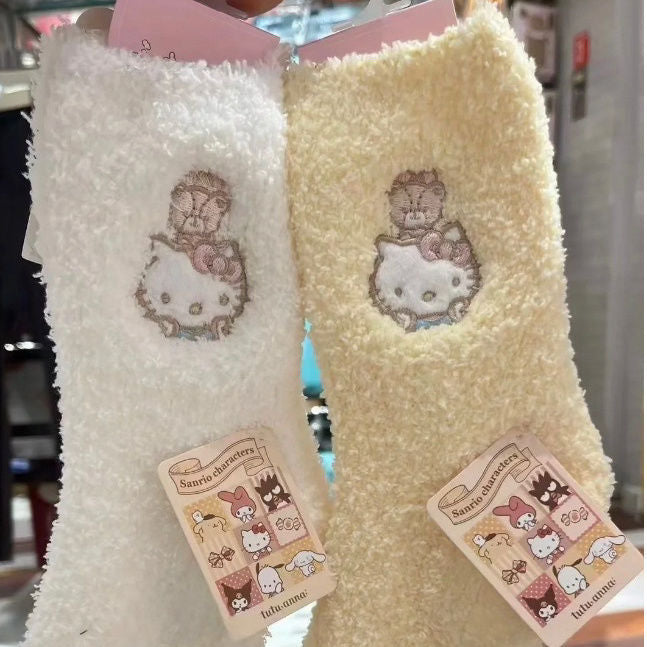 Wholesale embroidered coral fleece mid-calf thick socks