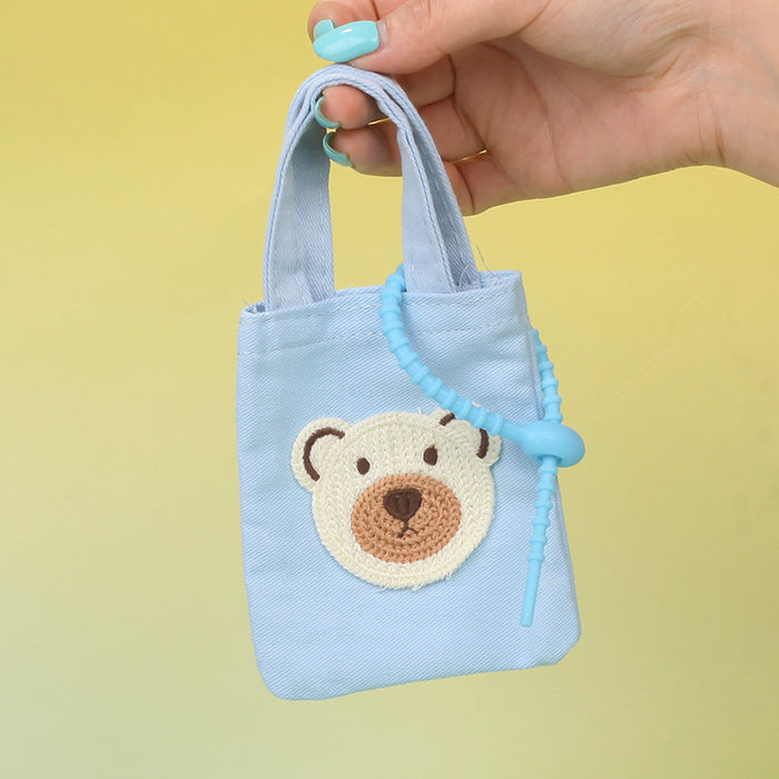 Wholesale Stylish Canvas Bear Coin Purse Handbag Keychain Pouch Cute Cartoon Design