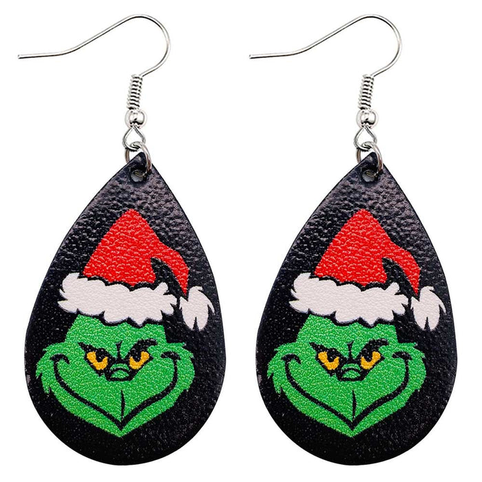 Wholesale  Christmas Green Frog Leather Earrings  Double-Sided Printed Earrings Holiday Accessories