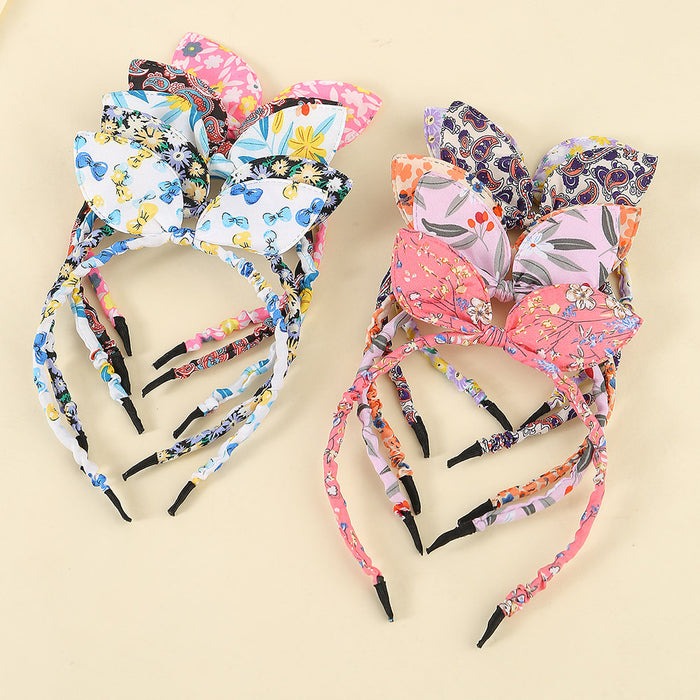 Wholesale Fabric Floral Rabbit Ears Bow Headband JDC-HD-YueS002