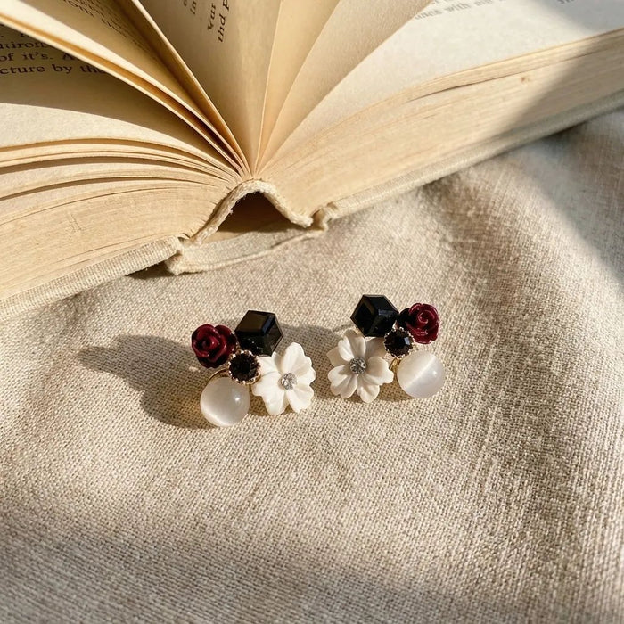 Wholesale Stylish Purple Crystal Flower Earrings Alloy Electroplated
