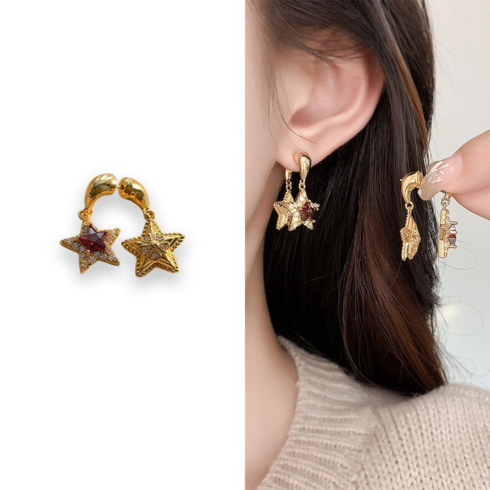Wholesale Twin Star Sparkling Tassel Gold-Plated Copper Earrings