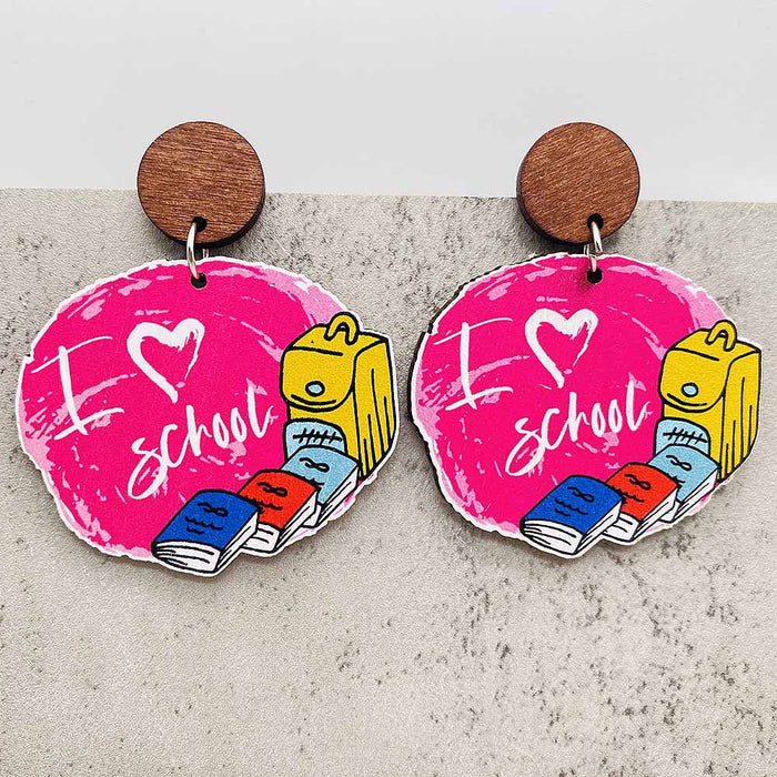 Wholesale Teacher' s Day Earrings Pencil Book Wooden Earrings Glitter Earrings