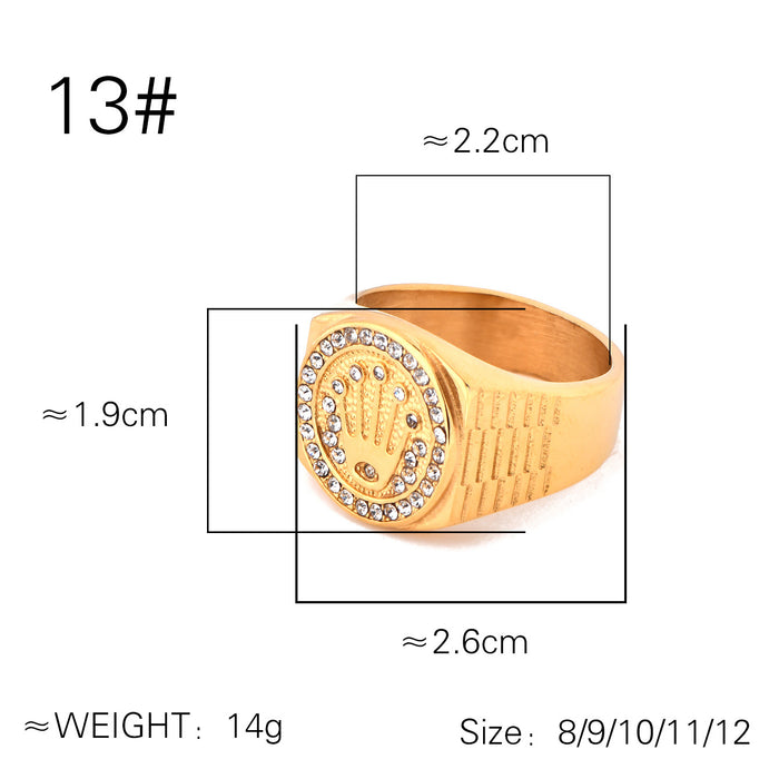 Wholesale Stainless Steel Crown Three Beads Ring Hip Hop Nightclub