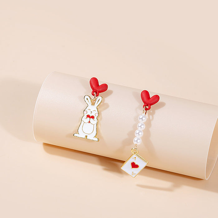 Wholesale  Silver Needle Cartoon Earrings Cute Pearl Cat Rabbit  Long Earrings