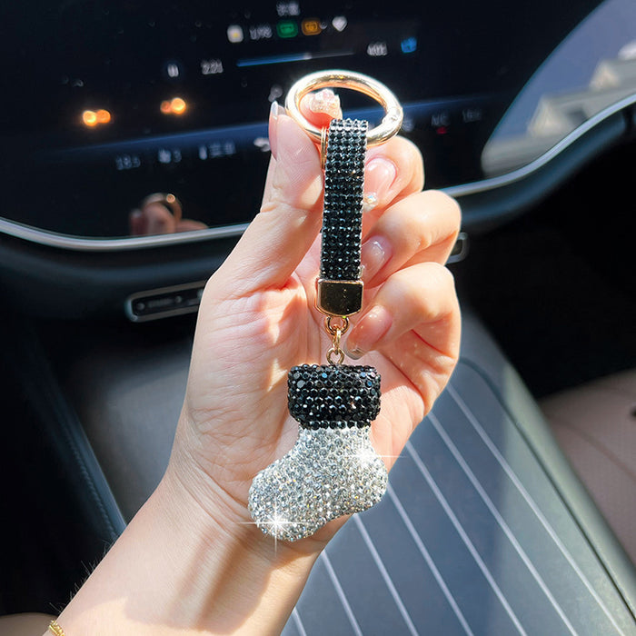 Wholesale Rhinestone Sock Keychain Car Key Ring Christmas Stocking Pendant