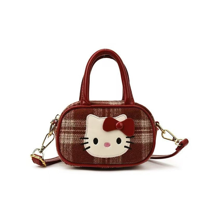 Wholesale Women's Plaid Cartoon Cute Cat Shoulder Bags HandBag