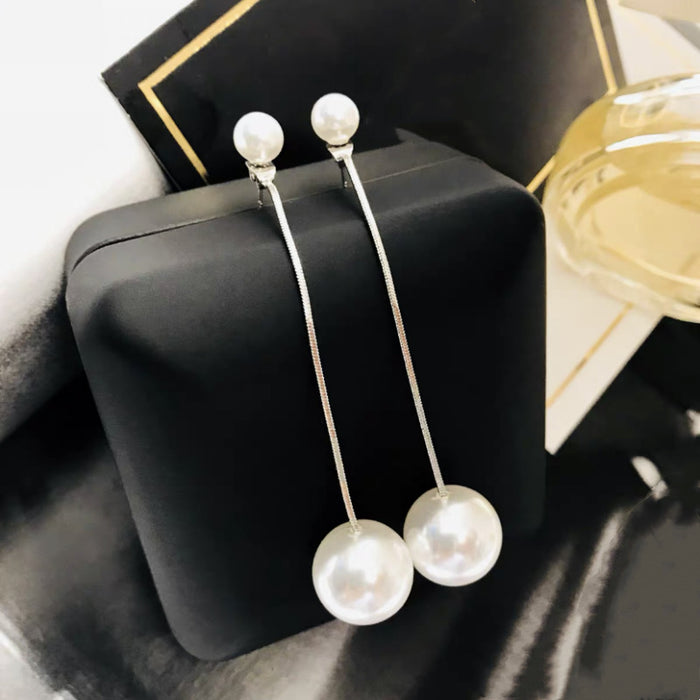 Wholesale Silver Needle Pearl Earrings Women's Long Tassel Earrings Jewelry