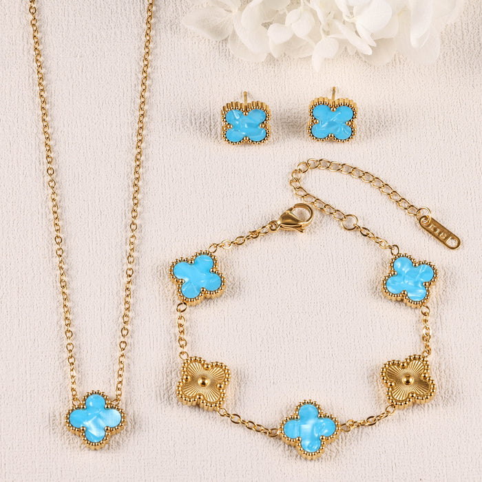 Wholesale Stainless Steel Four-Leaf Clover Gold-Plated Jewelry Set