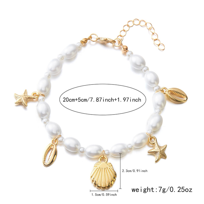 Wholesale Bohemian Starfish Shell Conch Pearl Necklace Bracelet and Anklet Set