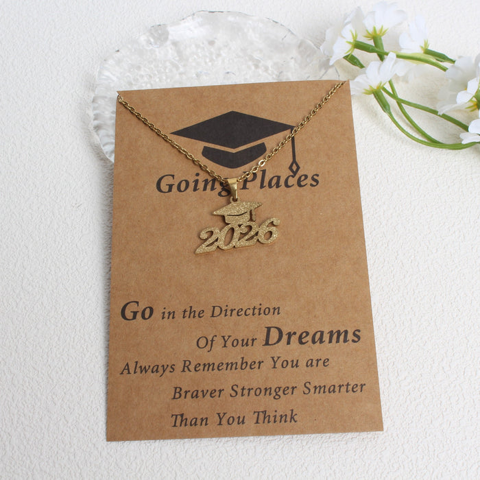 Wholesale 2026 Creative Graduation Gift: Matte Gold Graduation Cap Stainless Steel Necklace