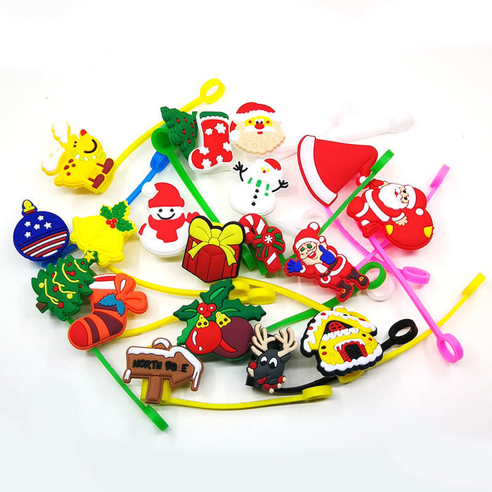 Wholesale Cartoon Christmas Santa Claus Christmas Trees Snowman Silicone Dustproof Straw Plugs JDC-SCR-KuaJi016