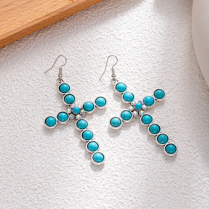 Wholesale Retro ethnic turquoise flower earrings