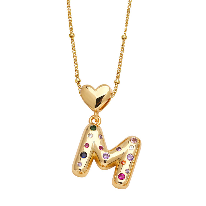 Wholesale  Love  English Letter Necklace Women's Color Zircon Gold Plated Clavicle Chain