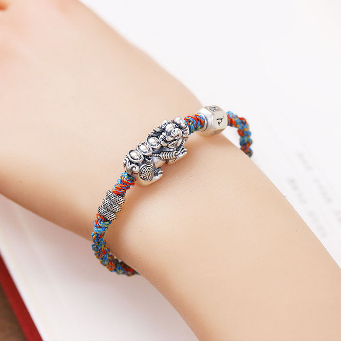 Wholesale Foot Silver Pixiu Bracelet, Handmade, Personalized Cotton Rope, Hand Rope for Women to Attract Wealth and Treasure, Hand Ornament