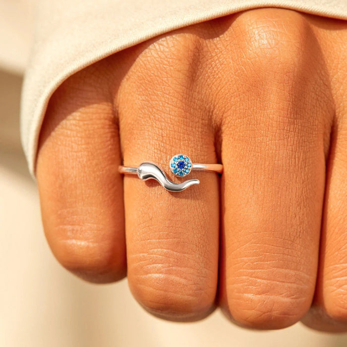 Wholesale Evil Demon Eye Ring Micro-Paved Zircon Geometric Open Band