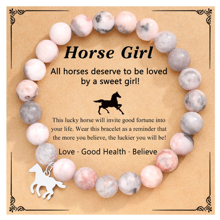 Wholesale Blue Jade Magnet Spacer Bracelet Natural Stone Powder Zebra Bead Bracelet Stainless Steel Pony Pendant Bracelet