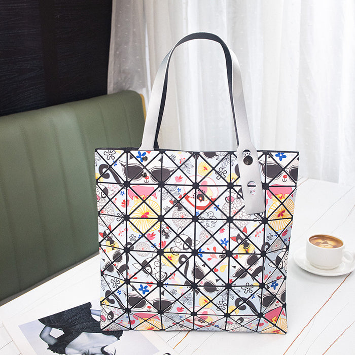 Wholesale PU Style Folding Geometric Splicing Diamond Handbag JDC-HB-XiangLaier001