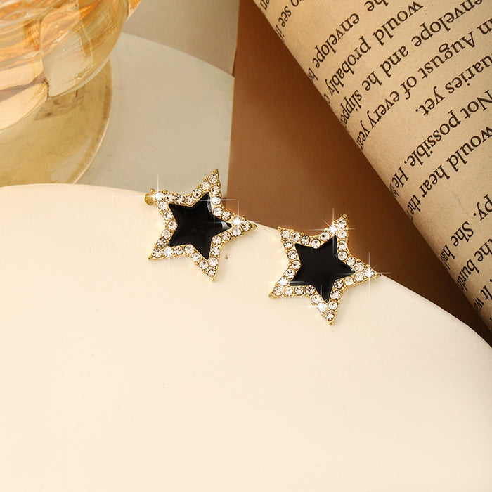 Wholesale Love black oil drop diamond square earrings silver needle light luxury earrings for women