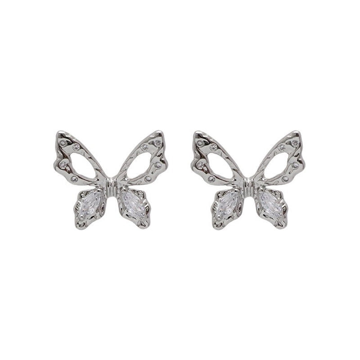 Wholesale Silver needle hollowed out butterfly earrings, niche design, exquisite earrings, high-end fashion, versatile earrings
