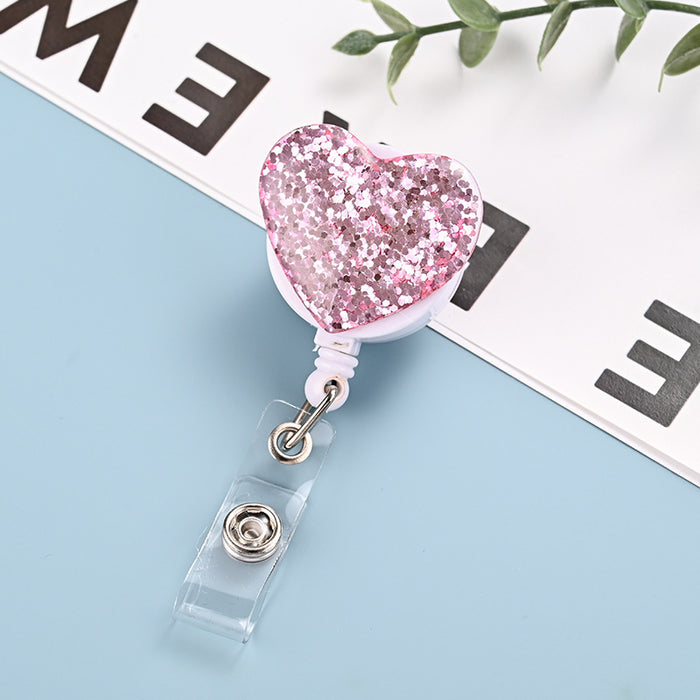 Wholesale Glitter Resin Heart Telescopic Buckle Keychain JDC-KC-ChangQi002