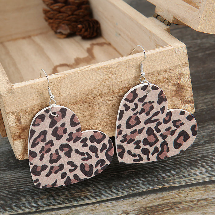 Wholesale Valentine's Day Love Heart Leopard Print PU Leather Earrings JDC-ES-SaIP107