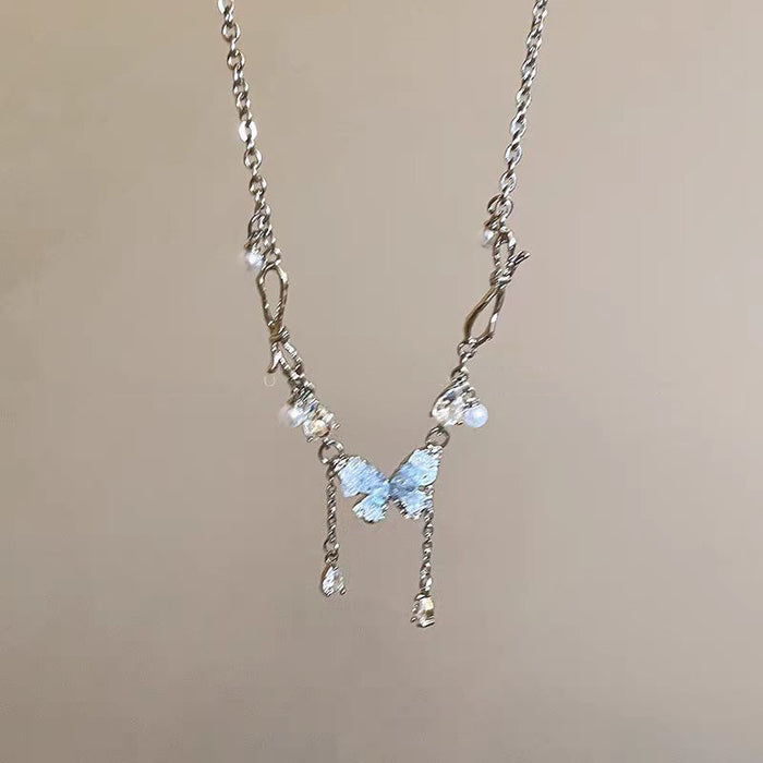 Wholesale Titanium steel pearl butterfly necklace with high-end feel collarbone chain