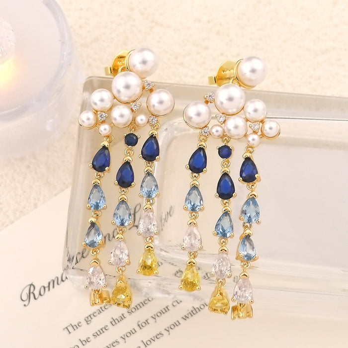 Wholesale New Fashionable Luxury Earrings with Water Drop Zircon tassel Earrings, Pearl Pendant, Water Drop Retro Earrings