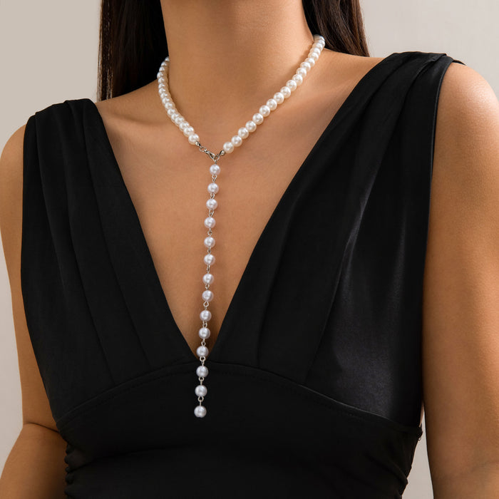 Wholesale Vintage round bead chain bead necklace, simple imitation pearl tassel long style, niche necklace