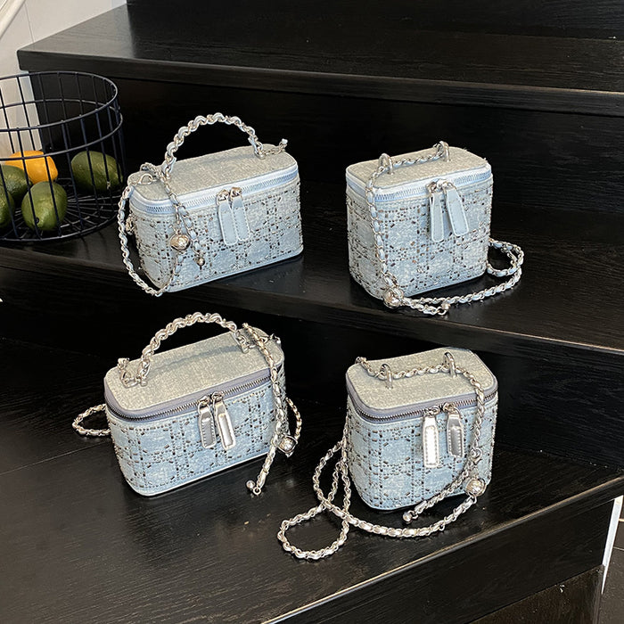 Wholesale Cowboy Diamond Flash Bag, Cowboy Blue Hot Stamped Diamond Versatile Handbag, Fashion Single Shoulder Box Bag