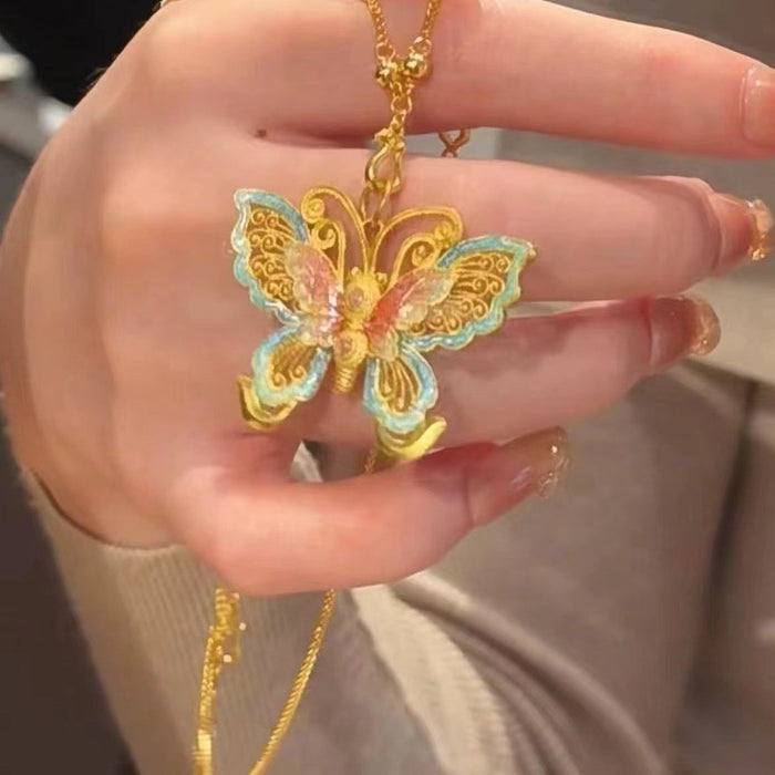 Wholesale Colorful enamel butterfly necklace pendant with high-end feel collarbone chain
