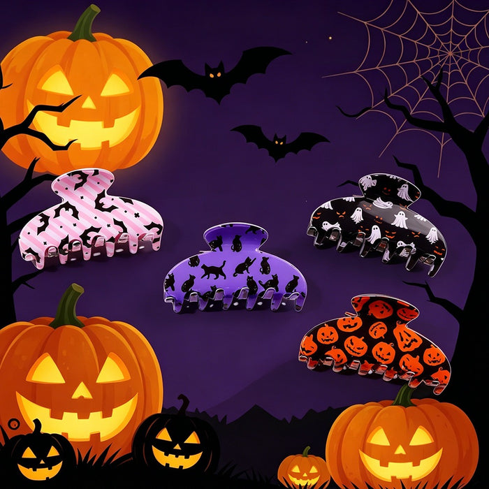 Wholesale Stylish  Shark Claw Hair Clips Ghost Pumpkin Black Cat Print Women Hair Accessory