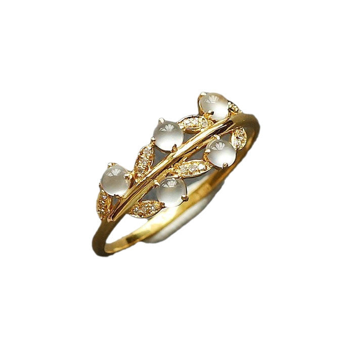 Wholesale Ring inlaid with leaves, adjustable ring, light luxury, niche