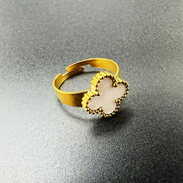 Wholesale Titanium steel clover ring plated with genuine gold