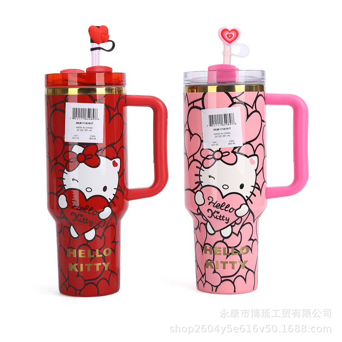 Wholesale 2pcs 40oz Cute Cartoon Straw with Handle,  Portable Stainless Steel Ice Bullies Cup