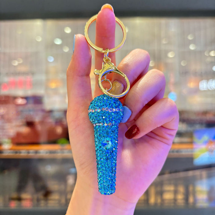 Wholesale Fashion Rhinestone 3D Microphone Keychain Bag Charm For Women Gift For Couple Boutique Resale