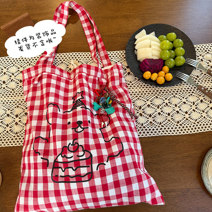 Wholesale Red grid shoulder bag, cute hand-held sail bag, large capacity commuting bag