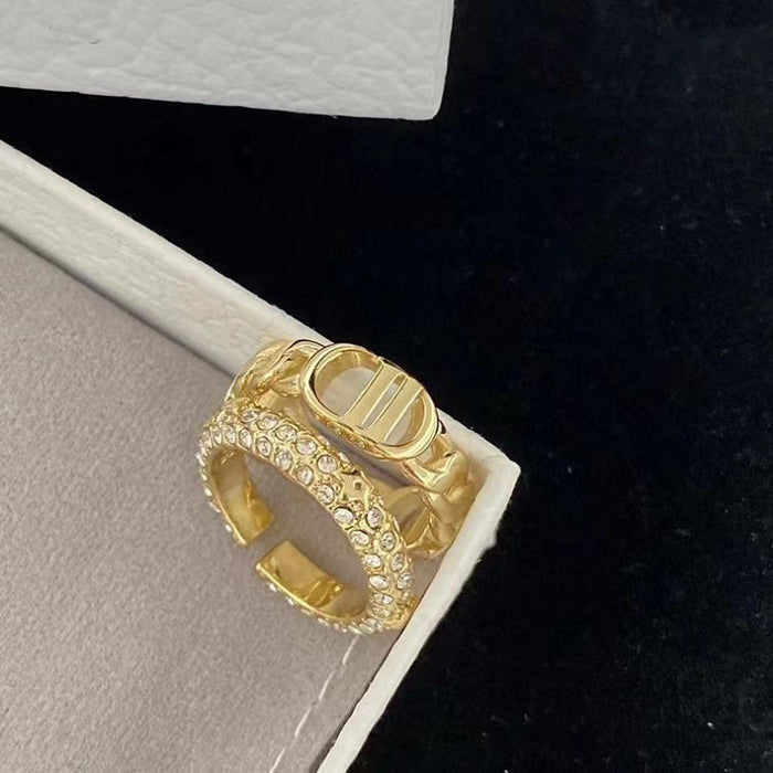 Wholesale Rhinestone adjustable open ring, brass material, fashionable and versatile ring