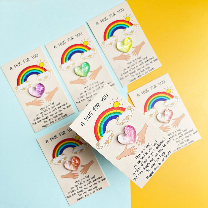 Wholesale Rainbow Gradient Heart Resin Pocket Decorations Hug Card