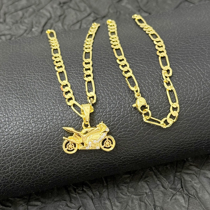 Wholesale  motorcycle pendant necklace copper gold-plated micro-inlaid zircon jewelry accessories  men's and women's jewelry