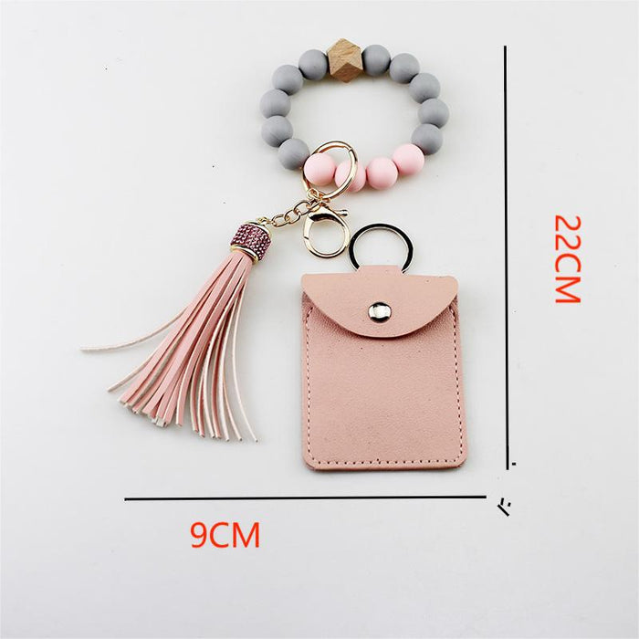 Wholesale Grey Silicone Bead Tassel Bracelet And Card Holder Set Everyday Fashion Accessory