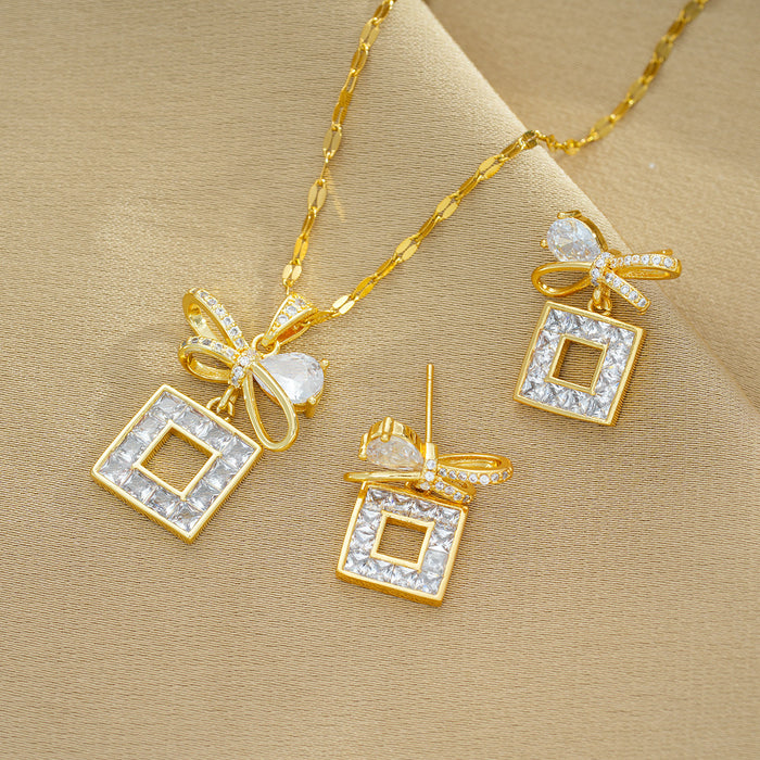 Wholesale Zirconia Heavy Industry Real Gold Electroplated Copper Micro-inlaid Earrings and Necklace Set JDC-NE-OBK007